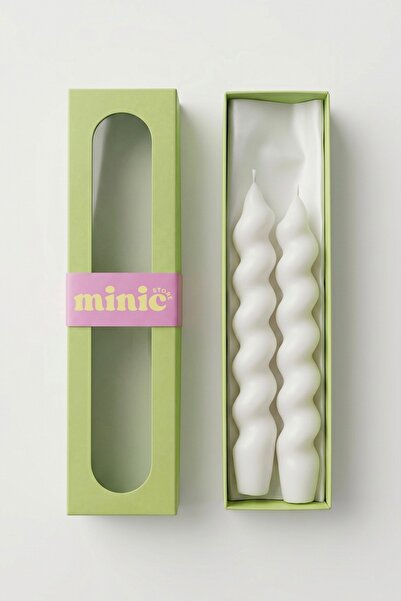 Minic Store 2'li Beyaz İtalyan Burgu Şamdan Mumu - Cilalı