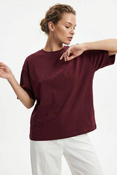 MAXIMILLIAN Γυναικείο μπλουζάκι από βαμβάκι σε μπορντό χρώμα με λαιμόκοψη ποδ...