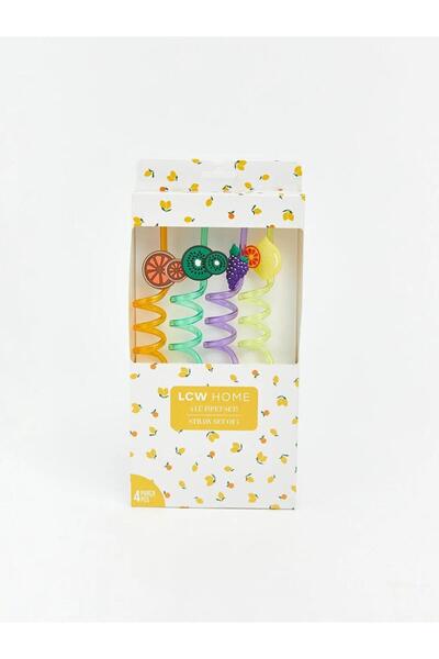 LC Waikiki Σετ 4 τεμαχίων από γυάλινα καλαμάκια με φιγούρες ανάμεικτων φρούτω...