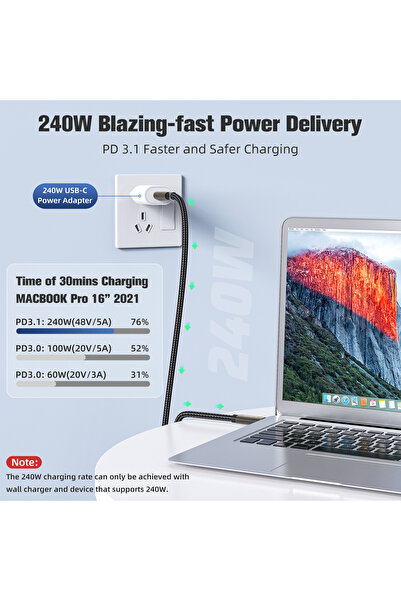 LivX ULTRA USB C to USB C Kablo 240W PD 3.1 Hızlı Şarj, 20Gbps 4K@60Hz USB 3.2 Gen2 Type-C Kablo ULT