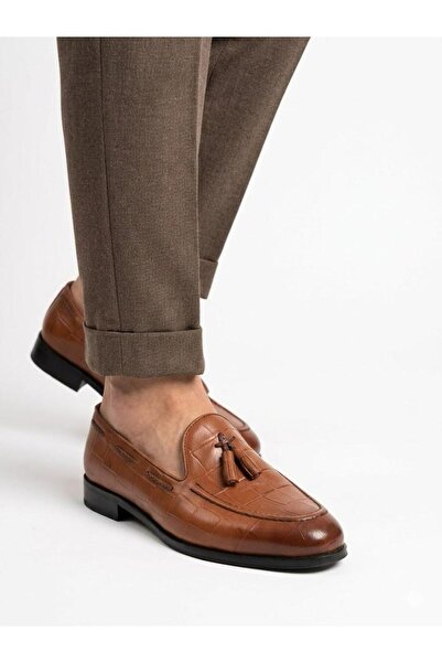 Lütfi Men's Tan Genuine Leather Loafer with Tassel Detail