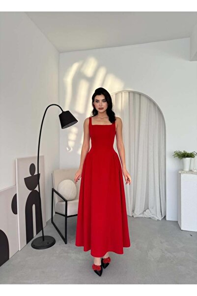 conconmoda Kalın Askılı Hera Uzun Atlas ElbiseKod 00597 -D6