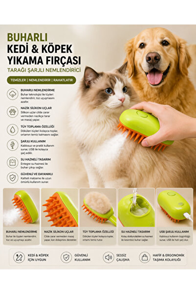 House Bird Şarjlı Buharlı Kedi & Köpek Tarama Fırçası – Su Hazneli