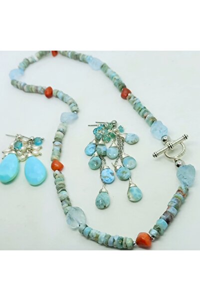 Sibelce 2735 Hindistan el kesimi Larimar Ham Topaz bambu Mercan Hematit el ya...