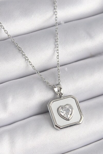 Leyaton 316L Steel Silver Color Square Locket Heart Zircon Stone Processing W...