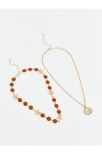 LC Waikiki Σετ γυναικείο κολιέ με αλυσίδα με σχέδιο αστεριών, 2 τεμάχια (S6)