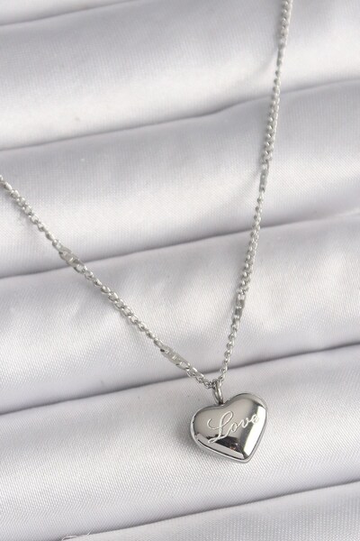 TakÇalıştır 316L Steel Silver Color Chain Love Engraving Heart Figure Women's...