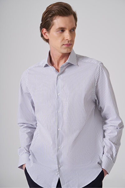 Morven Ανδρικό πουκάμισο με γιακά ιταλικού τύπου Navy Blue Cotton Trend Dynam...