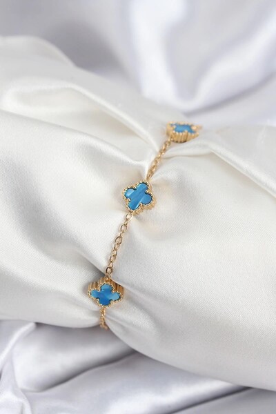 esmstore TR Mey İthalat® 316L Çelik Gold Renk Buz Mavisi Baby Boy Yonca Kadın...