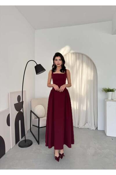 conconmoda Kalın Askılı Hera Uzun Atlas Elbise