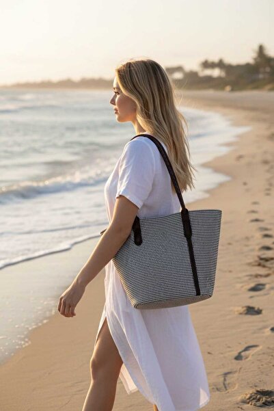 Aware Time Γυναικεία τσάντα ώμου με ψάθινη επένδυση και φερμουάρ