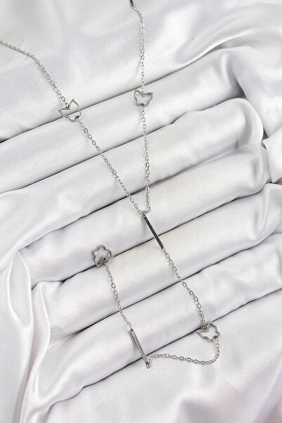 TakÇalıştır 316L Steel Butterfly Figured Y Model Silver Color Women's Necklace