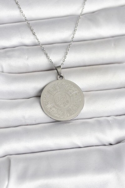 OtoTech 316L Steel Silver Color Ayetel Kürsi Written Necklace