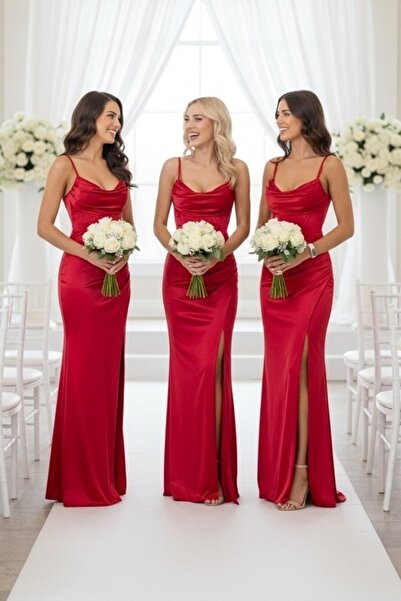 FashionForYou Σετ 5 τεμαχίων Μακρύ Φόρεμα Κορσέ, Αστόρια, Κόκκινο, Μέγεθος S/...