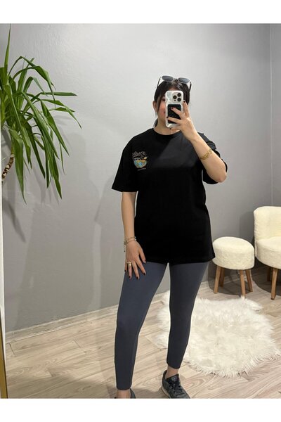 iznikten Printed Crew Neck Oversize T-Shirt - Black