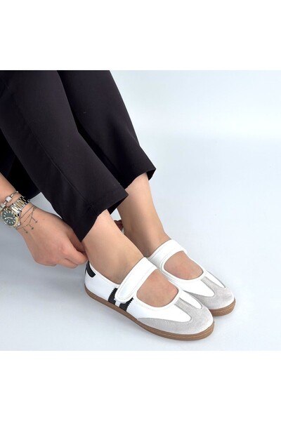 Lavish Gold Menja White Skin Velcro Ballerina Shoes