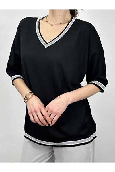 GND Βισκόζη μπλούζα με λαιμόκοψη V και κοντό μανίκι με λάμψη