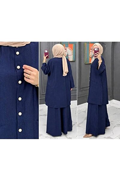 chize Trendy Buttoned Detailed Double Pocket Comfortable Fit Hijab Two-Piece Set