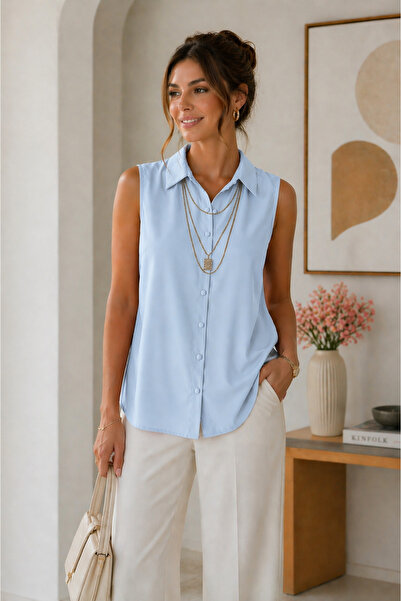 Noi Belis Μπλούζα με λεπτομέρεια αξεσουάρ αλυσίδας και κουμπιά, υφαντή με μηδ...