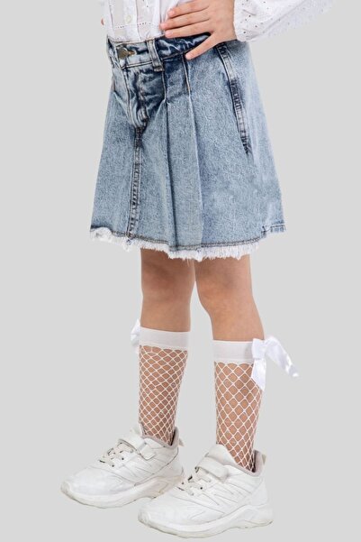 ww waka waka kids store Κοριτσίστικη τζιν φούστα σορτς με πιέτες και φούντες ...