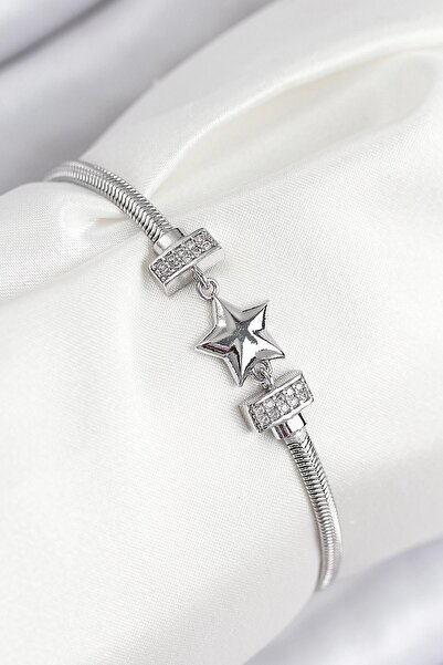 Generic Brand Brass Zircon Stone Clover Model Silver Color Women's Bracelet