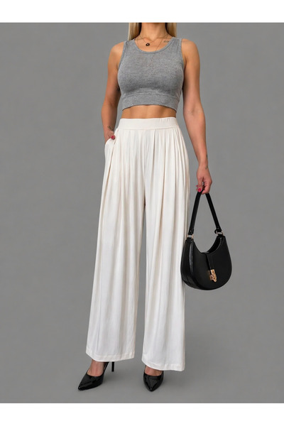 BORCKA TEKSTİL Γυναικείο παντελόνι με λάστιχο στη μέση, λεπτομερή πλαϊνή τσέπ...