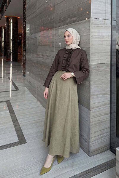 Salih Çelebi Φούστα με σχέδιο σε στρώσεις Y0131 - ΑΝΟΙΧΤΟ ΧΑΚΙ