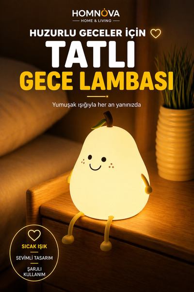 Homnova Renk Değiştiren Dokunmatik Armut Gece Lambası Şarjlı Silikon Sevimli ...