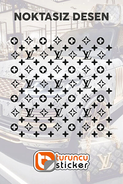 Turuncu Sticker ملصق بنمط LV بدون نقاط مقاس 25 × 25 سم - ملصق للسيارة - المحر...