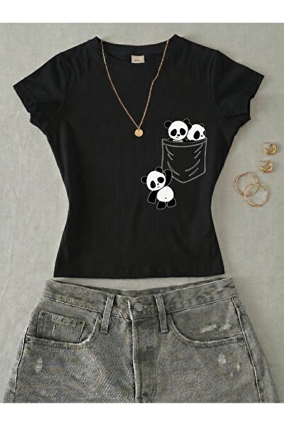 NİCE Γυναικείο μπλουζάκι με στάμπα Panda - Κοντομάνικο μπλουζάκι από Lycra