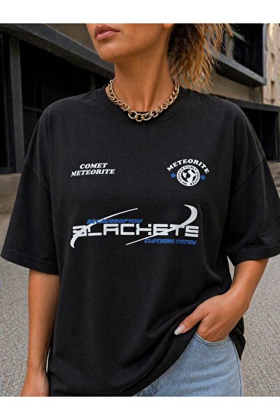 SERBA Γυναικείο μαύρο μπλουζάκι με στάμπα oversize