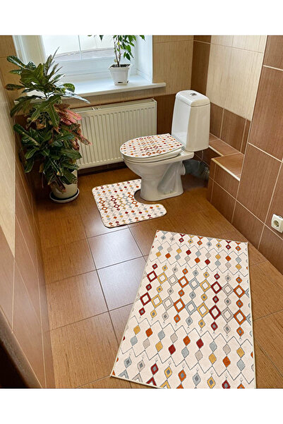 patron halı Patron B-240 Non-Slip Base Triple Bathroom Set, Machine Washable,...