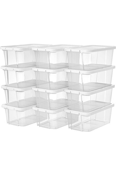 Brius Set of 12 stackable shoe storage boxes with plastic lids for shoes up t...