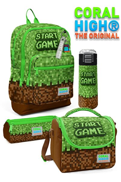 Coral High Kids Yeşil Kahverengi High Craft Desenli Dört Bölmeli 4'lü Okul ça...