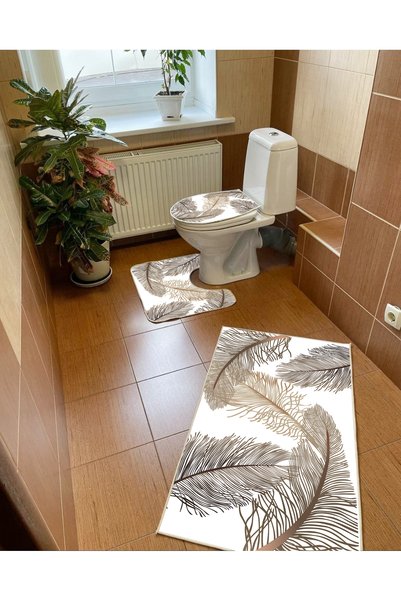 patron halı Patron B-227 Non-Slip Base Triple Bathroom Set, Machine Washable,...