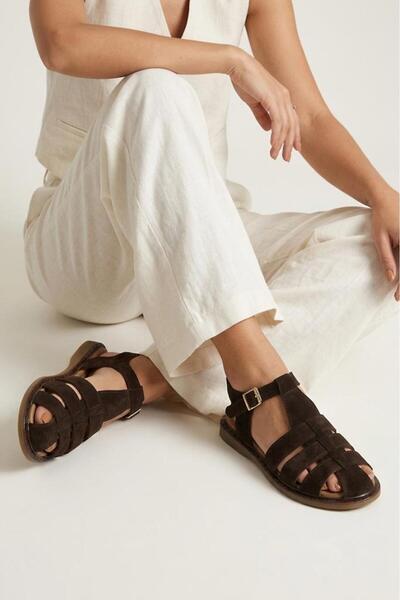 Herayakkabi Women's Genuine Leather Suede Sandals 1611047Z26600 Brown