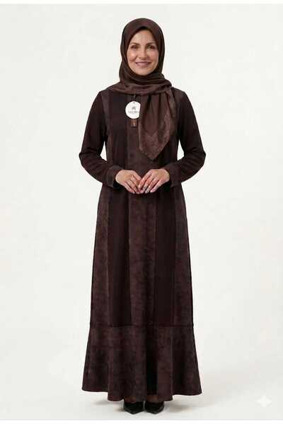 Uludağ Triko Γυναικείο Ασύμμετρο Μακρύ Χτενισμένο Βαμβακερό Φόρεμα με Διακοσμ...