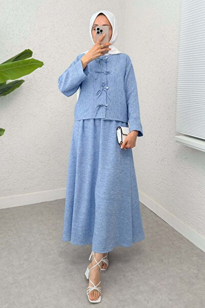 Salih Çelebi Σετ Φούστας με Λεπτομέρεια Φιόγκου 2290 - ΜΠΛΕ