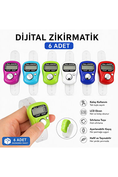 ARVALE 6 Adet Dijital Zikirmatik Yüzük Şeklinde Adım Sayar - Karışık Renk