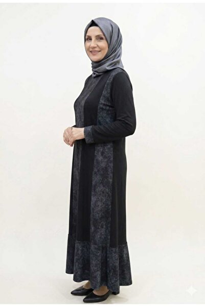 Uludağ Triko Γυναικείο Ασύμμετρο Μακρύ Χτενισμένο Βαμβακερό Φόρεμα με Διακοσμ...