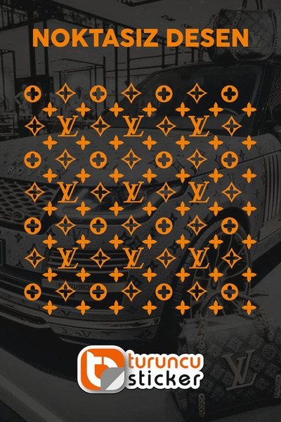 Turuncu Sticker ملصق بنمط LV بدون نقاط مقاس 25 × 25 سم - ملصق للسيارة - المحر...