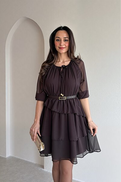 Varyete Γυναικεία κοντή φούστα με μισό μανίκι, σιφόν ύφασμα με ελαστική ζώνη ...