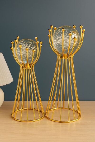 STATİKA HOME Gold 2 Li Tel Çubuklu Top Küre Altın Ev/ofis Dekoru