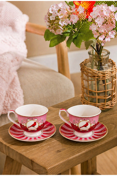 LOVER'S KİTCHEN aradığınız herşey Love Birds 2'li Kırmızı Porselen Kahve Finc...