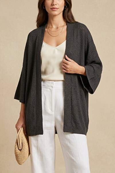 mefru Γυναικεία ζακέτα oversize με μισό μανίκι σε βασική γραμμή