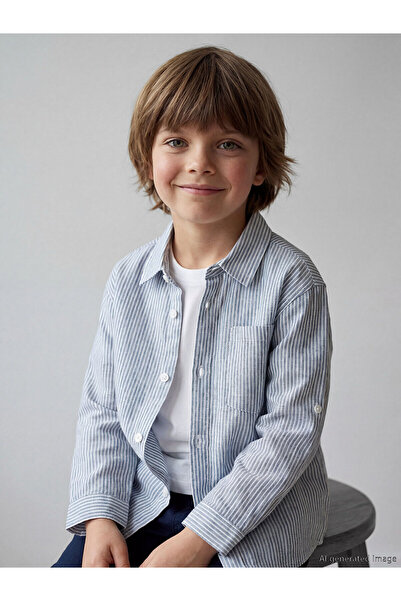 LC Waikiki YK PLUS LCW Παιδικό Ριγέ Λινό Μείγμα Πουκάμισο για Αγόρια