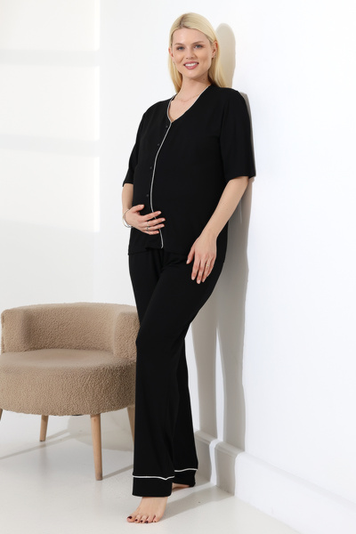 LadyMina Pijama Σετ Πιτζάμες Μαύρες Lahusa για Έγκυες
