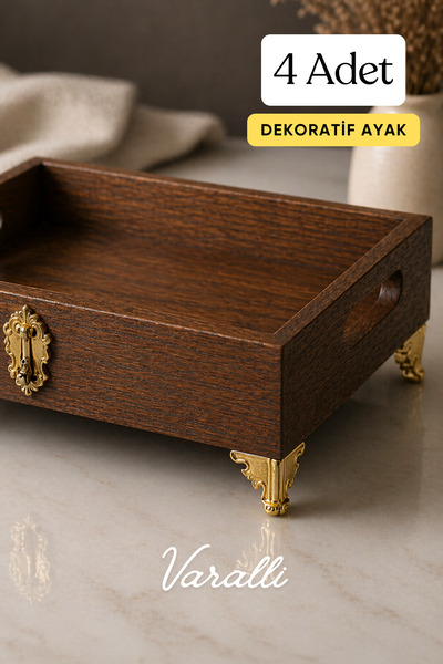Varalli Lüx Gold Tasarım Tepsi Kutu Sandık Stand Ayak 2.5 Cm