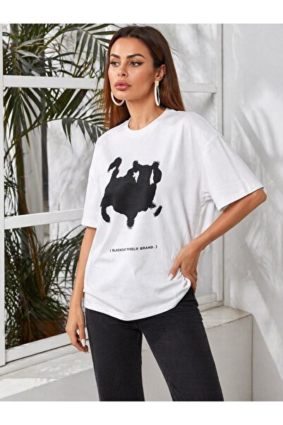 SERBA Tricou alb cu imprimeu supradimensionat pentru femei