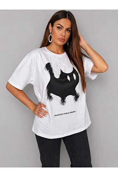 SERBA Γυναικείο μπλουζάκι με στάμπα σε λευκό Oversize